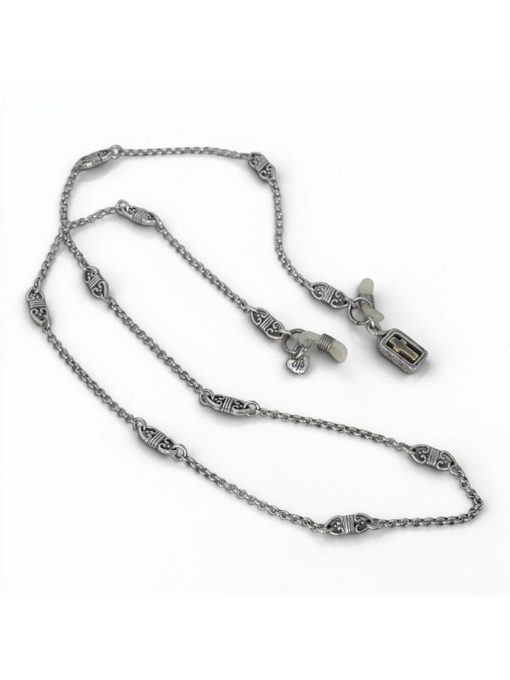 Vintage Brighton Eyeglass Strap Chain Cross Charm Heart Motif Silver Plated 25"